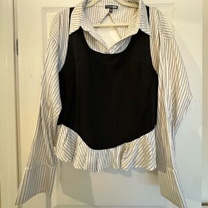 Multicolored Layered Button Down Shirt with Cuffed Sleeves